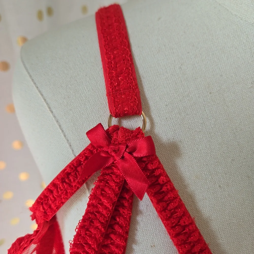 Savage x Fenty Red Lace Cage Demi Cup Bra Size 42DD - Picture 4 of 13